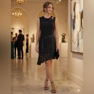 Nicole Miller Collection Black Mini Dress | Asymmetric Hem, Size 8